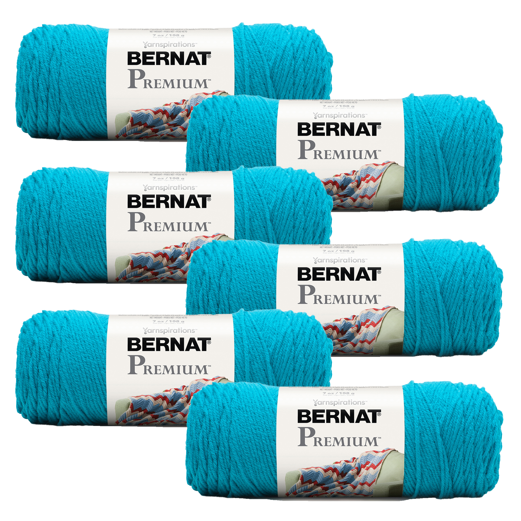 Bernat Premium #4 Medium Acrylic Yarn, Teal 7oz/198g, 360 Yards (6 Pack), Size: Six-Pack